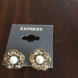 2/$12 Express Gold Flower & Pearl Stud Earrings